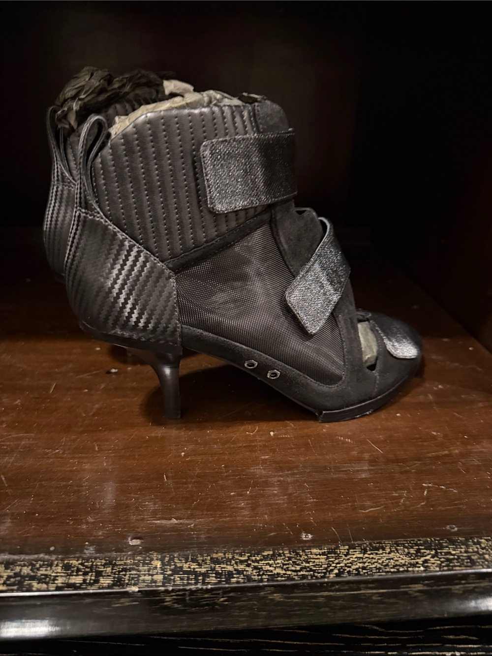 Alexander Wang Black Mesh & Suede Velcro Heel Booties 38